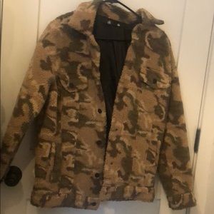 Oversized Camo Teddy Coat